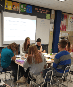 Students discussing how function features are related and how they are not related.